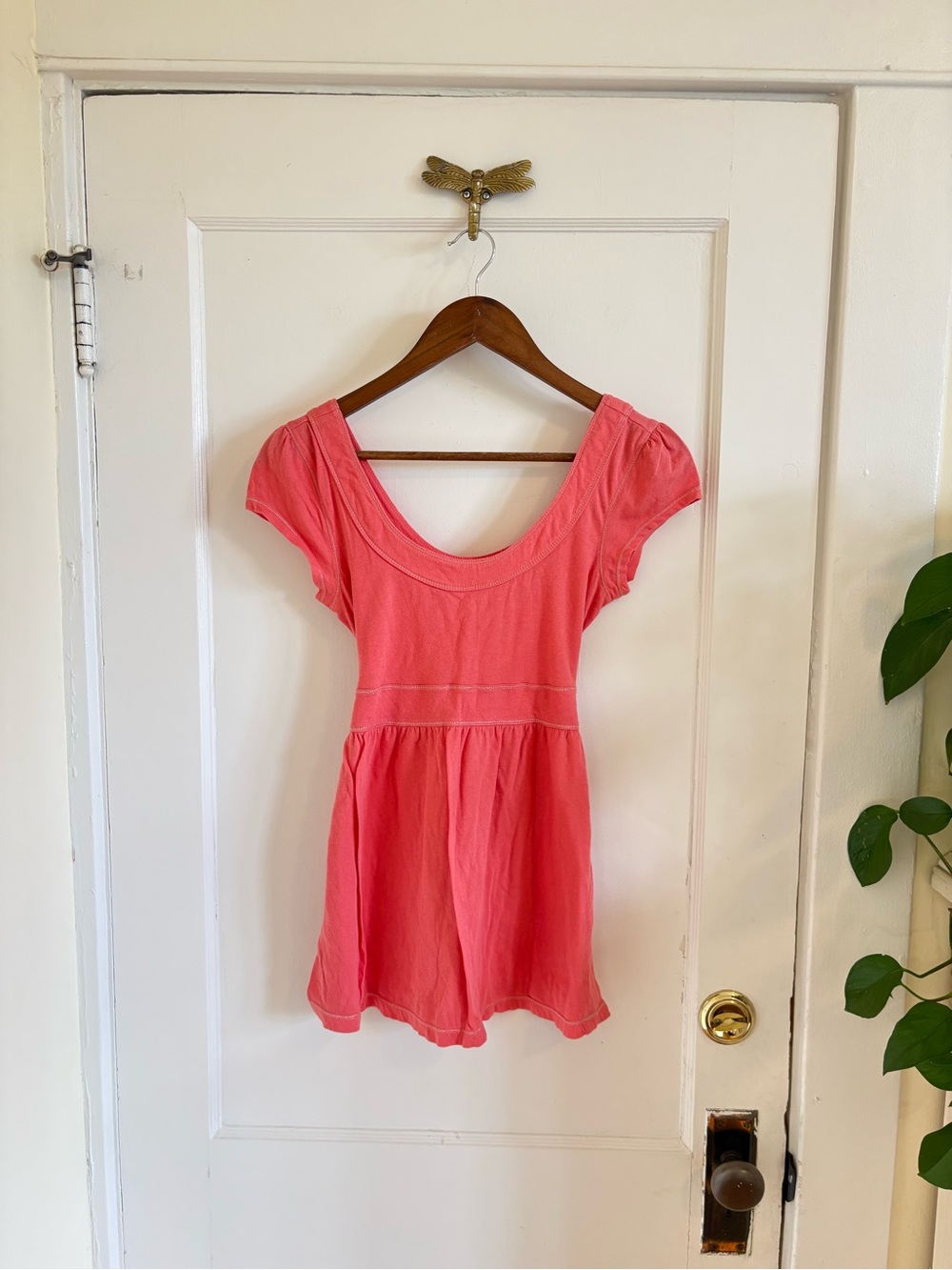 Y2K Aeropostale Coral Ruched Empire‎ Tie Waist Short Sleeve Babydoll Women's Top
